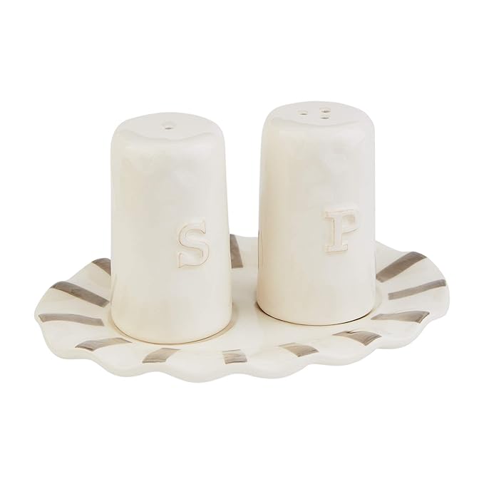 Happy Salt and Pepper Shaker Set with Ceramic Ruffle Base - mudpie