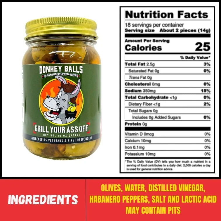 Donkey Balls Habanero Stuffed Olives (16 OZ) - Grill Your Ass Off