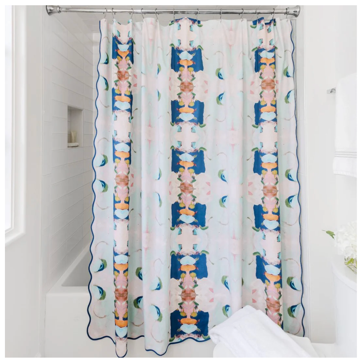 Monet's Garden Navy Scalloped Shower Curtain - Standard, 72" x 72" - Laura Park Designs