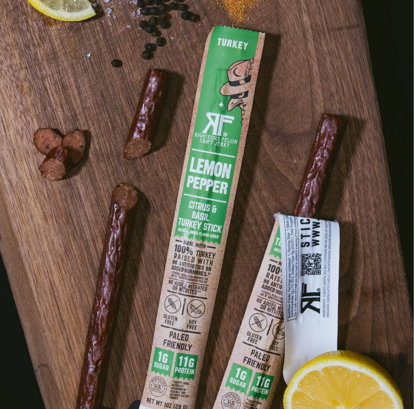 Lemon Pepper Turkey Sticks - Righteous Felon Craft Jerky