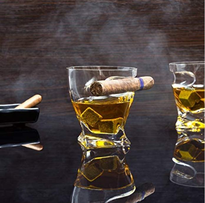 Twist Old Fashioned Whiskey Glass With Cigar Holder - Bezrat Barware