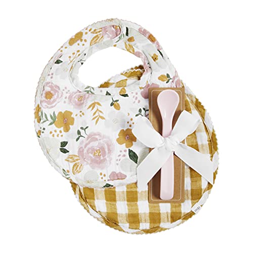 Mustard Floral Bib and Spoon Set - mudpie