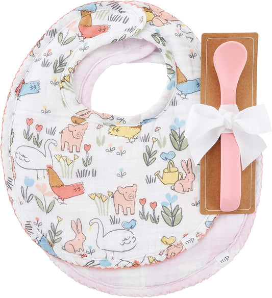 Chicken Floral Bib and Spoon Set - mudpie