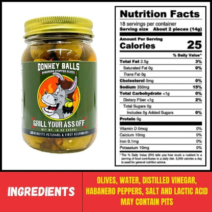 Donkey Balls Habanero Stuffed Olives (16 OZ) - Grill Your Ass Off