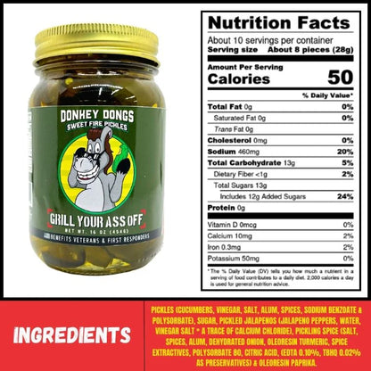 Donkey Dongs Sweet Fire Pickles (16 OZ) - Grill Your Ass Off