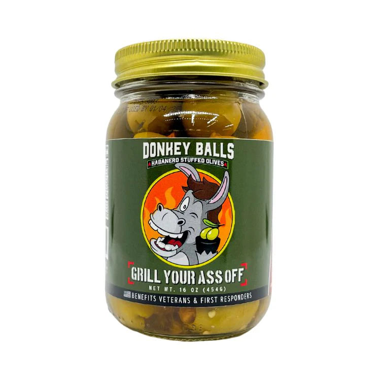Donkey Balls Habanero Stuffed Olives (16 OZ) - Grill Your Ass Off