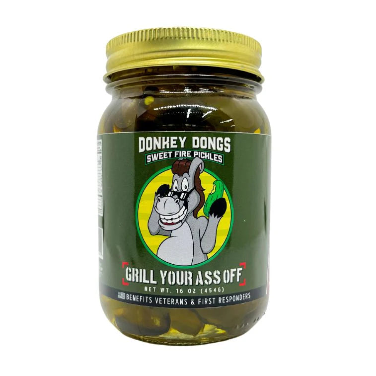 Donkey Dongs Sweet Fire Pickles (16 OZ) - Grill Your Ass Off