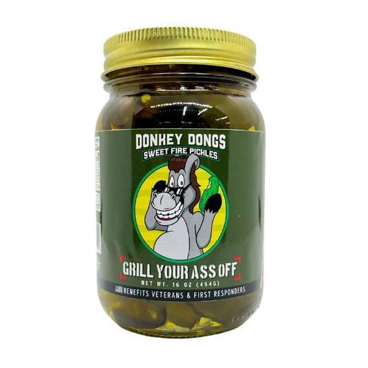 Donkey Dongs Sweet Fire Pickles (16 OZ) - Grill Your Ass Off