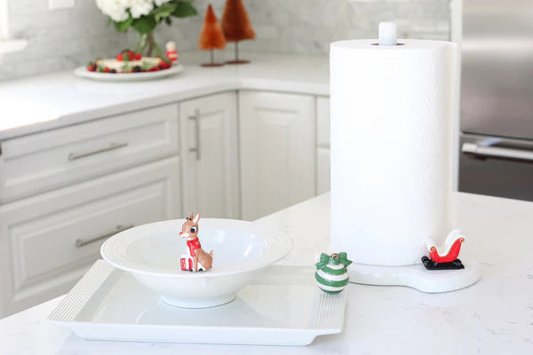 Pinstripes Melamine Paper Towel Holder (White) - Nora Fleming