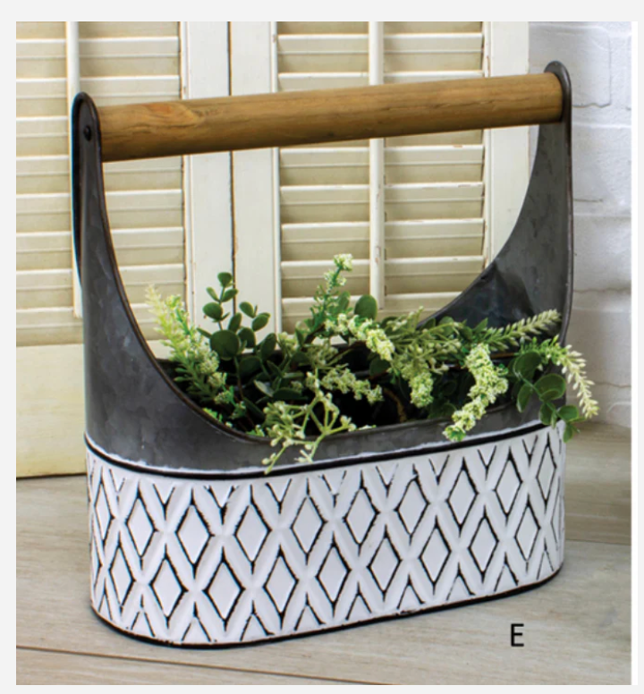 Rustic Metal Oval Basket with Wood Handle - WT Collections