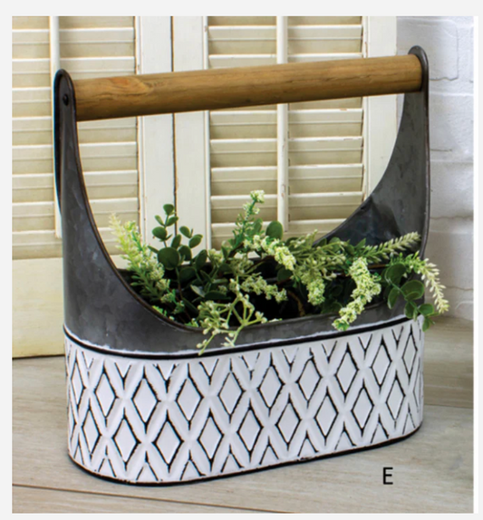 Rustic Metal Oval Basket with Wood Handle - WT Collections