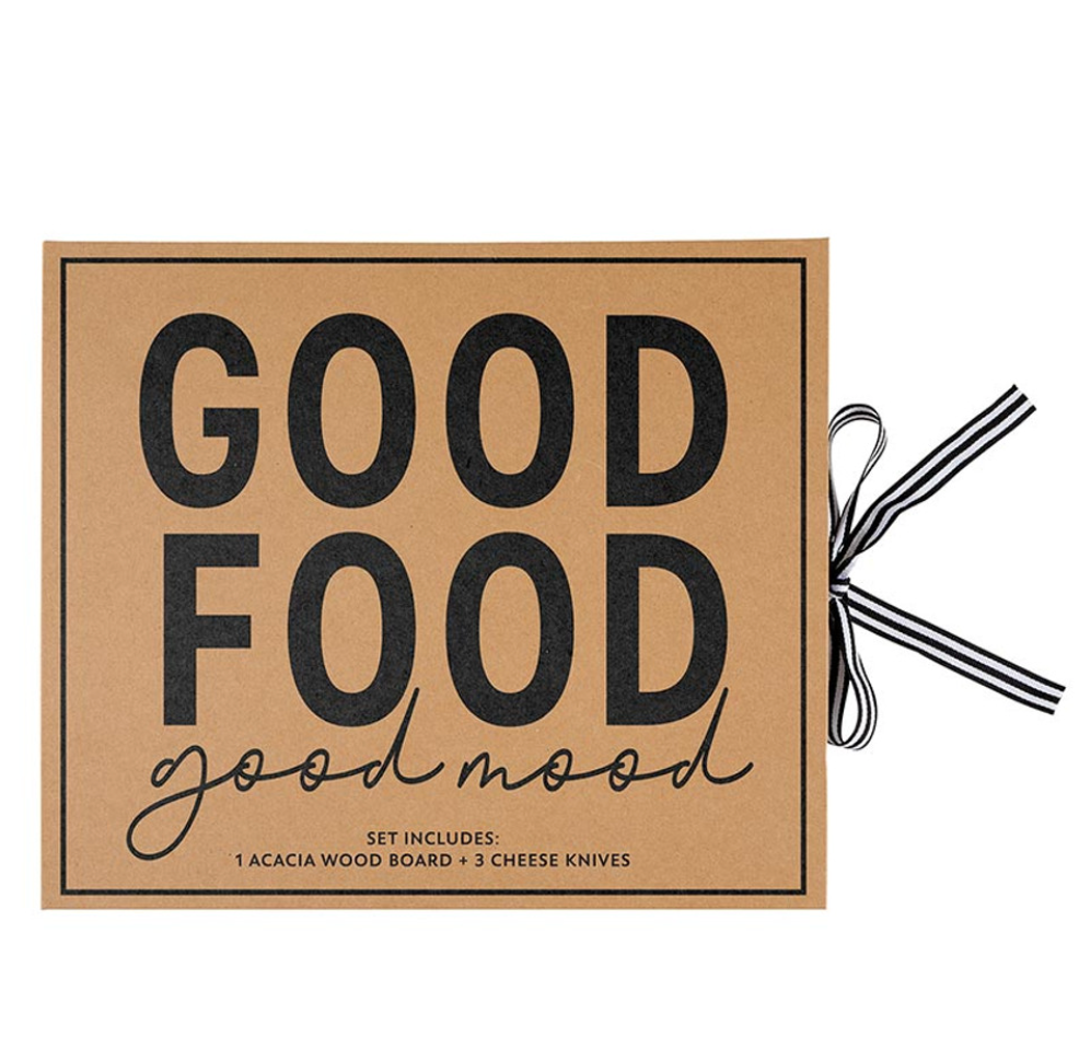 Good Food Good Mood - Wood Cheese Board Set Book Box - Santa Barbara Design Studio