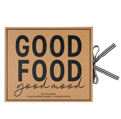 Good Food Good Mood - Wood Cheese Board Set Book Box - Santa Barbara Design Studio