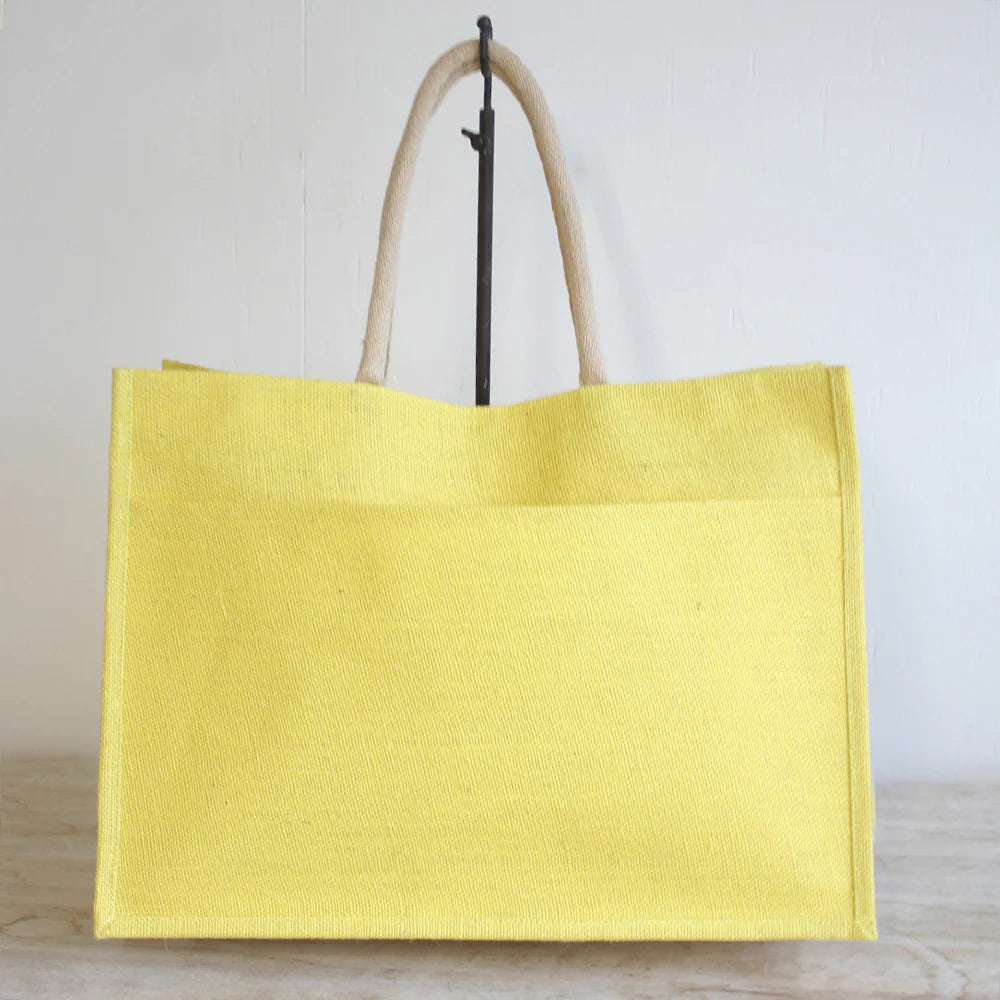 Jute Pocket Tote (Yellow) - 19 x 14 x 7.5 IN - The Royal Standard