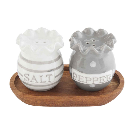 Happy Salt and Pepper Shaker Set with Wood Base - mudpie