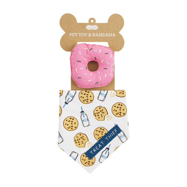 Donut Pet Toy and Milk and Cookie Bandana - mudpie